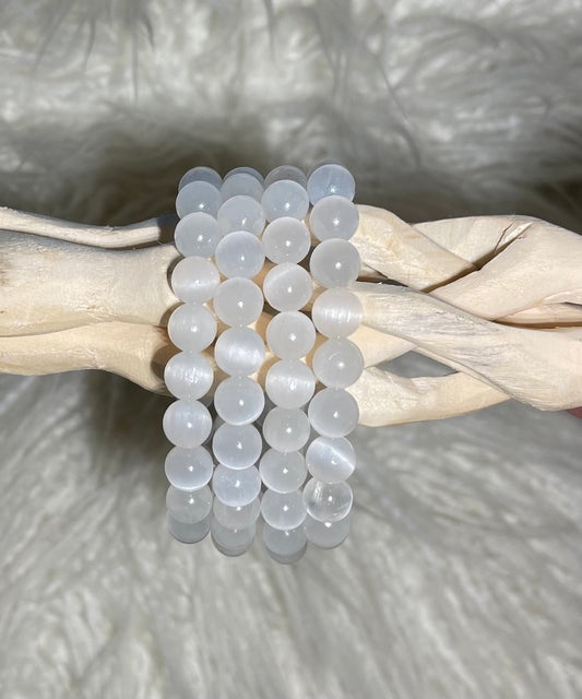 Selenite Round Bead Bracelet