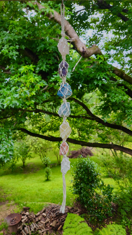 Raw Crystal Macrame Chakra Wall Hanging