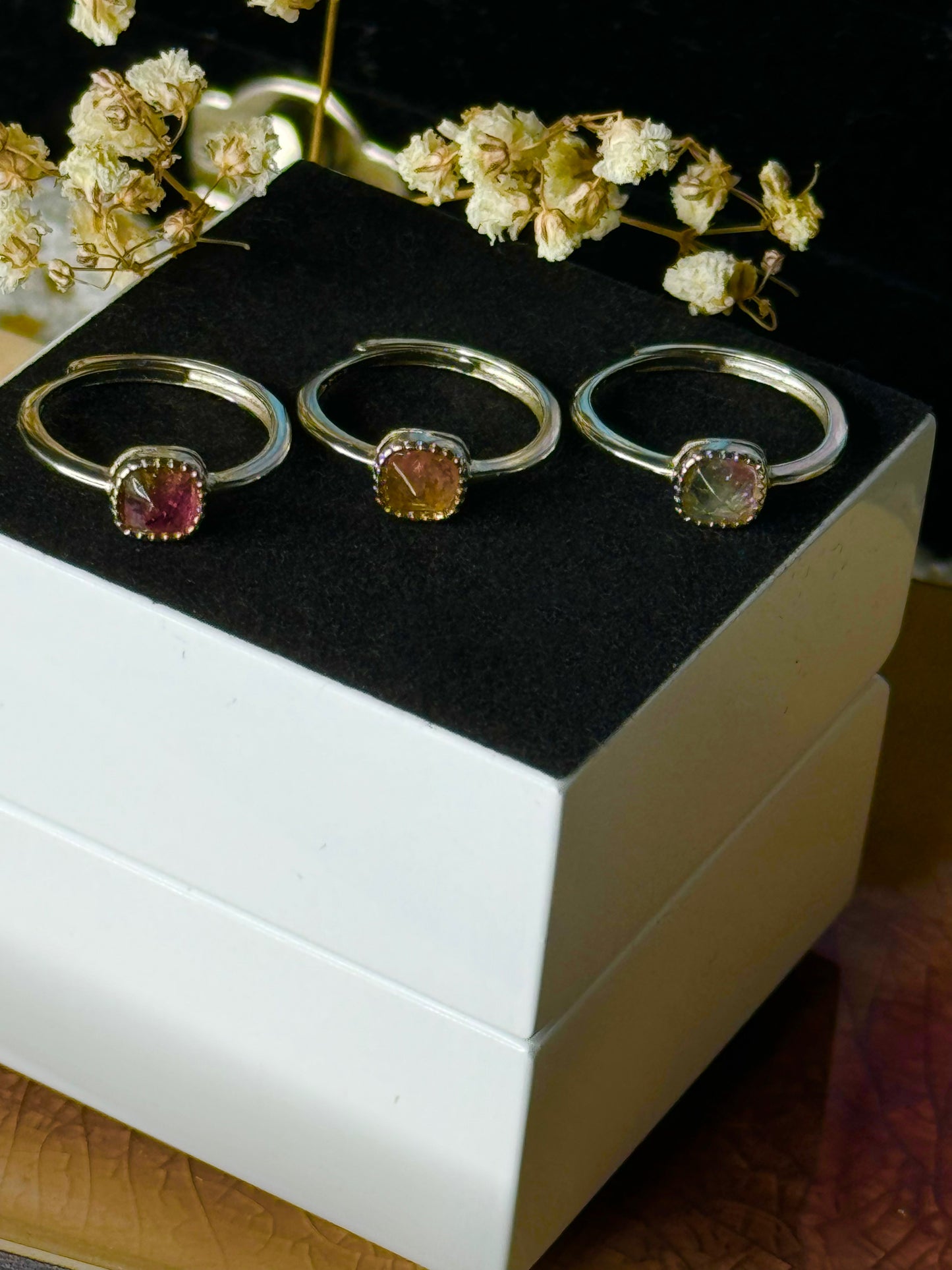 S925 Adjustable Watermelon Tourmaline Bi-Colour Ring