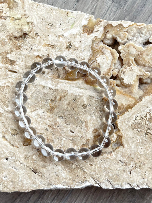 Clear Quartz Round Bead Bracelet