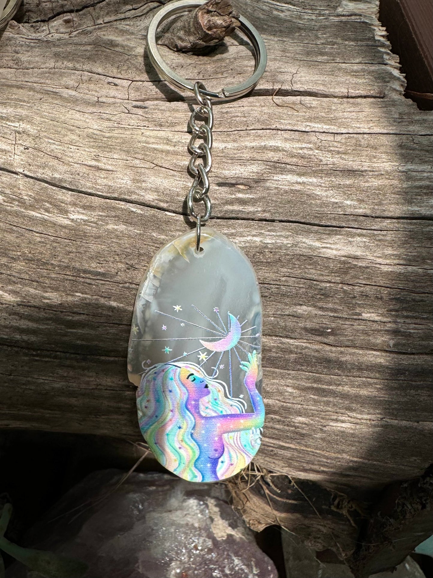 Goddess Agate Slice Keychains