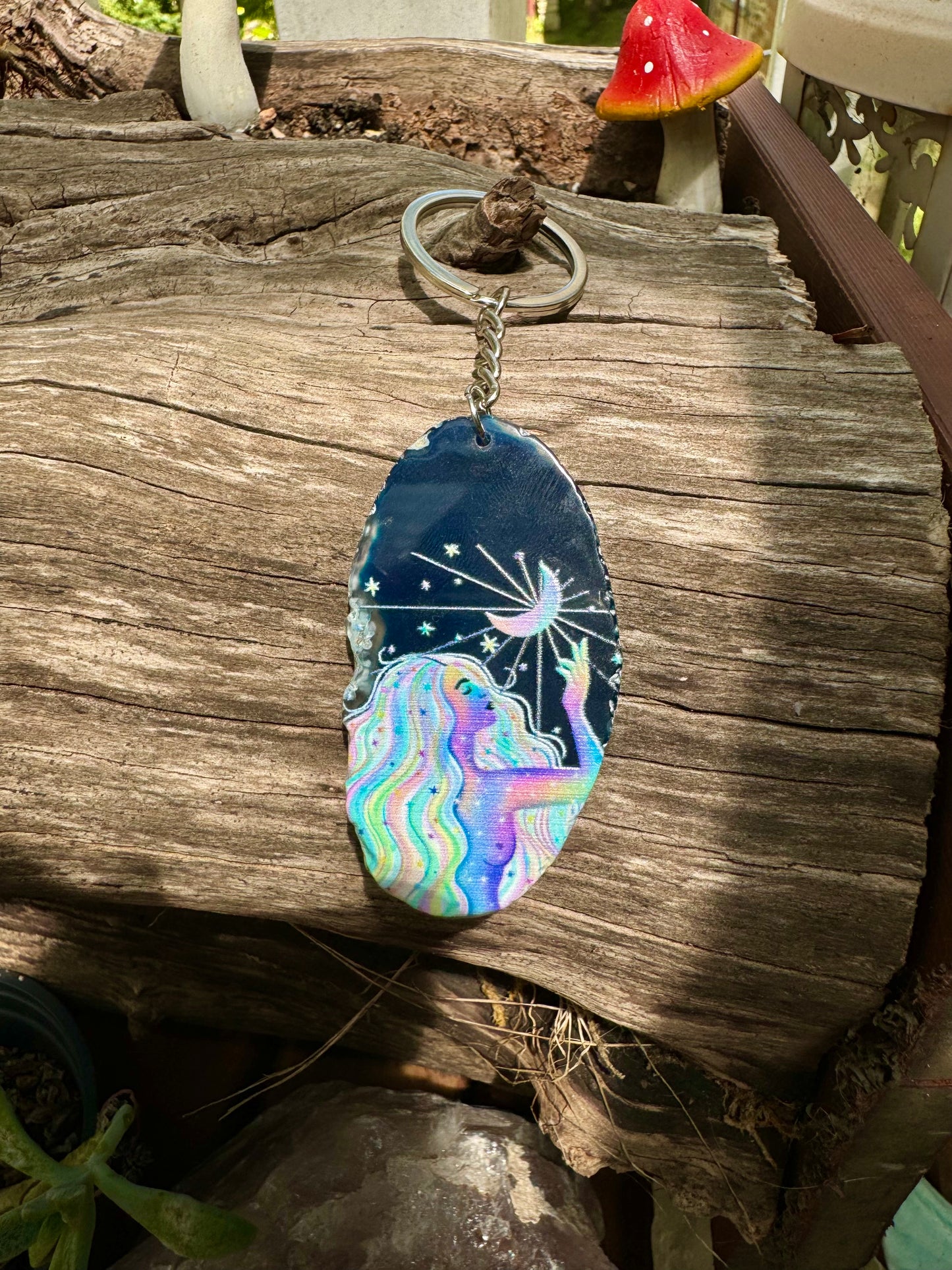 Goddess Agate Slice Keychains
