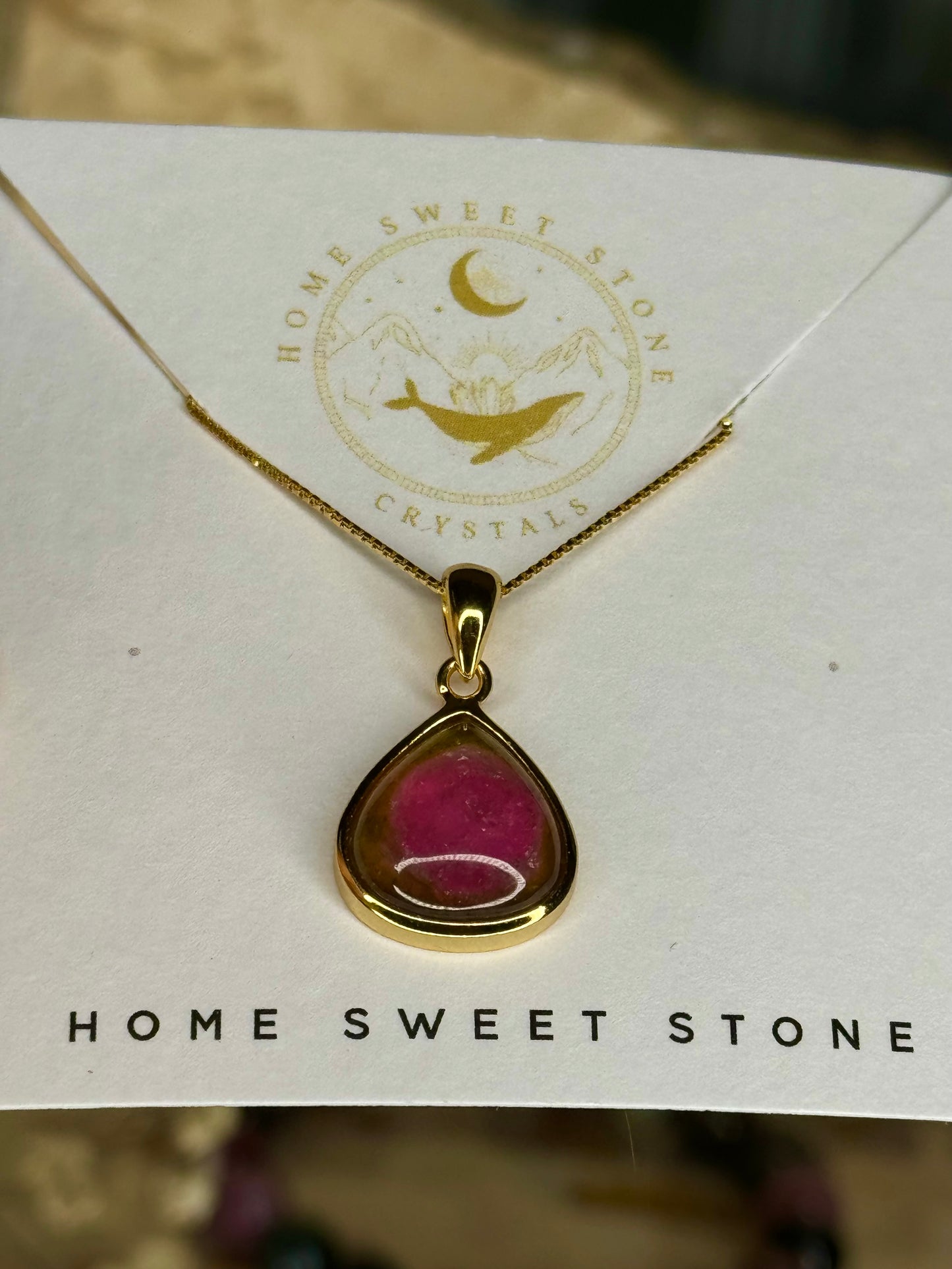 S925 18K Gold Plated Watermelon Tourmaline Pendant with Round Bead Crystal Bracelet - High Quality Jewellery Set