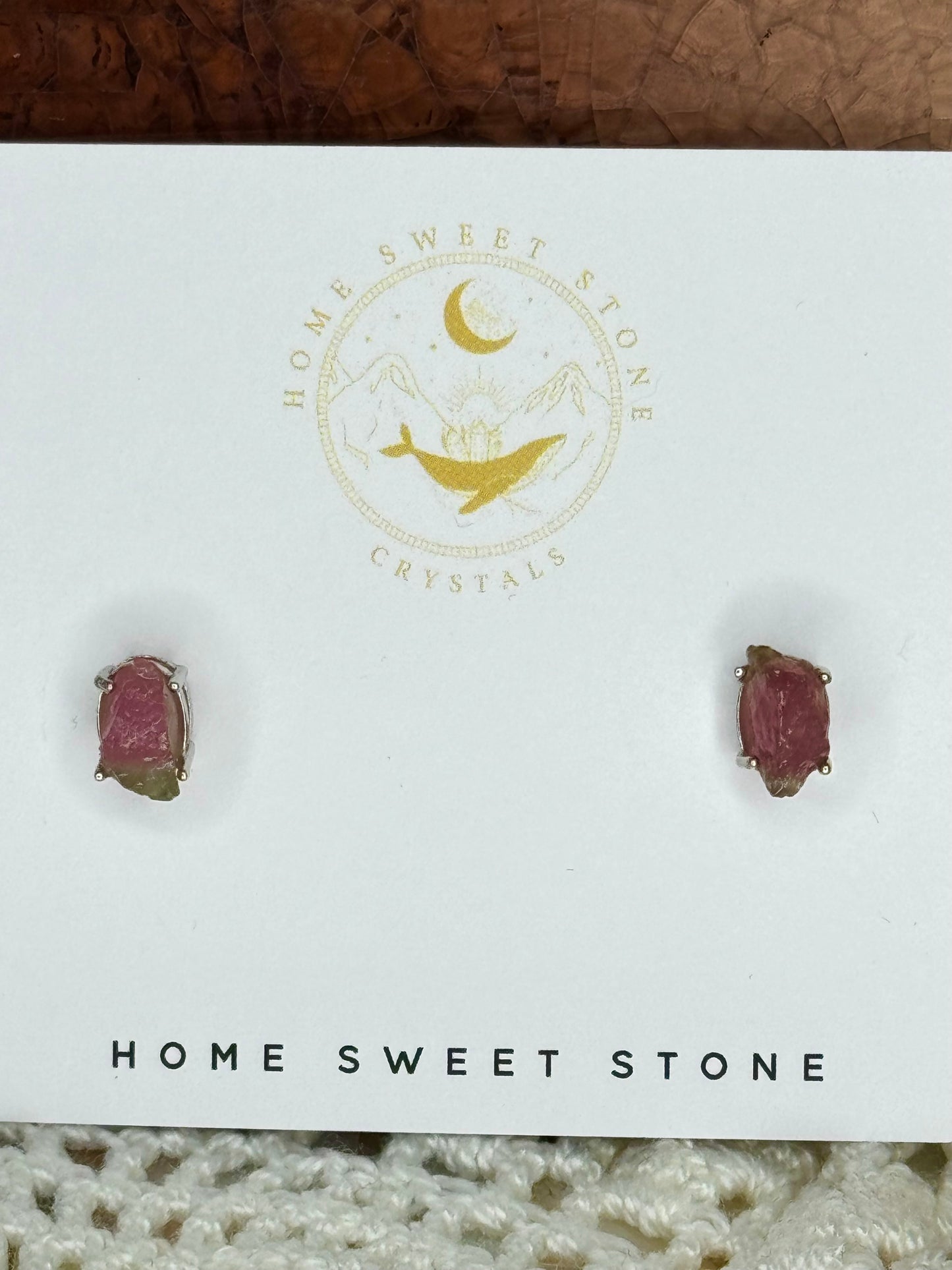 Raw Watermelon Tourmaline Stud Earrings