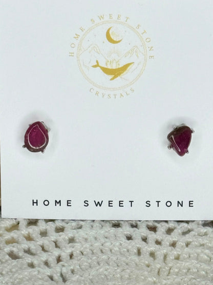 Polished Watermelon Tourmaline Stud Earrings