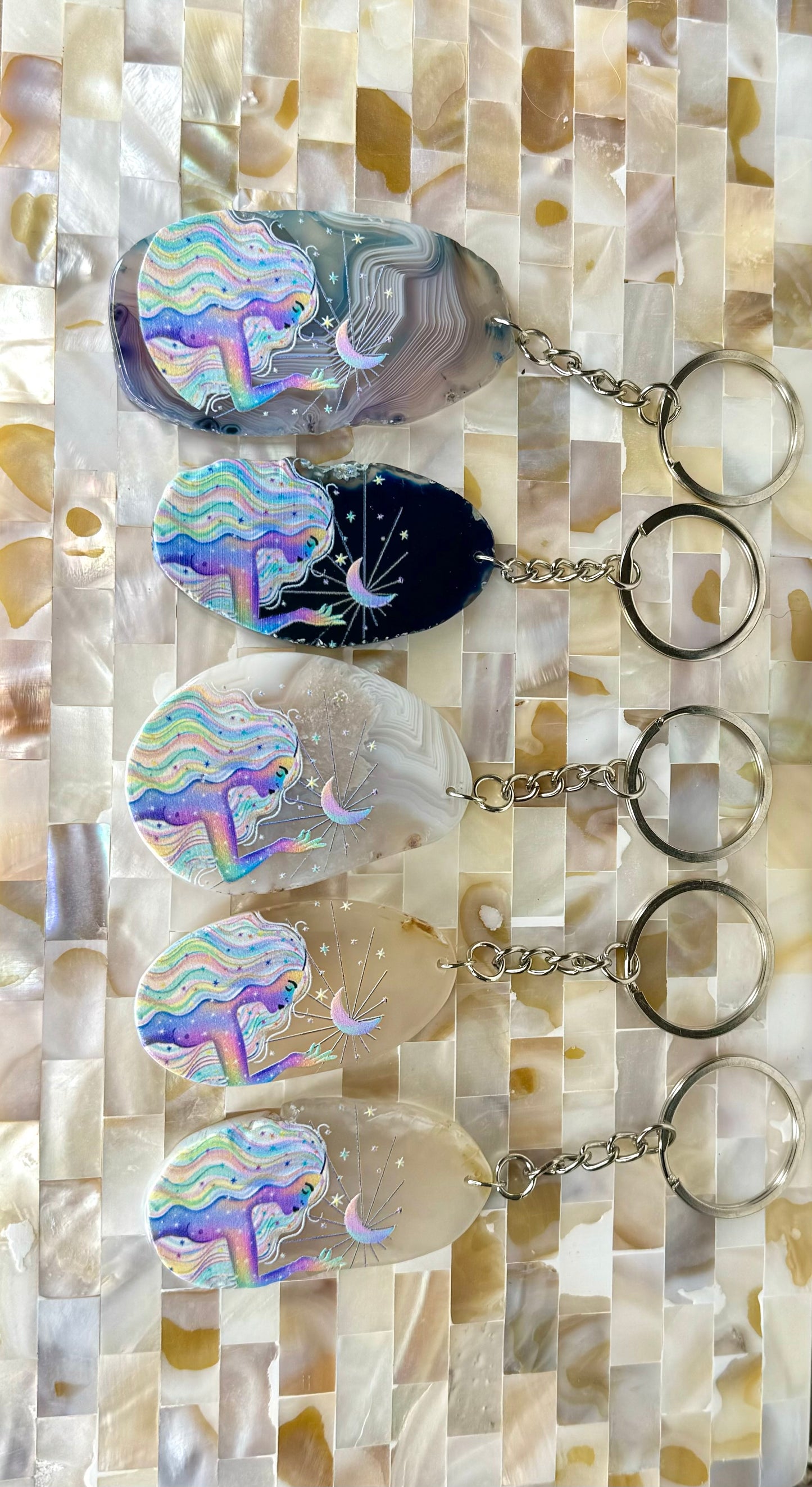 Goddess Agate Slice Keychains