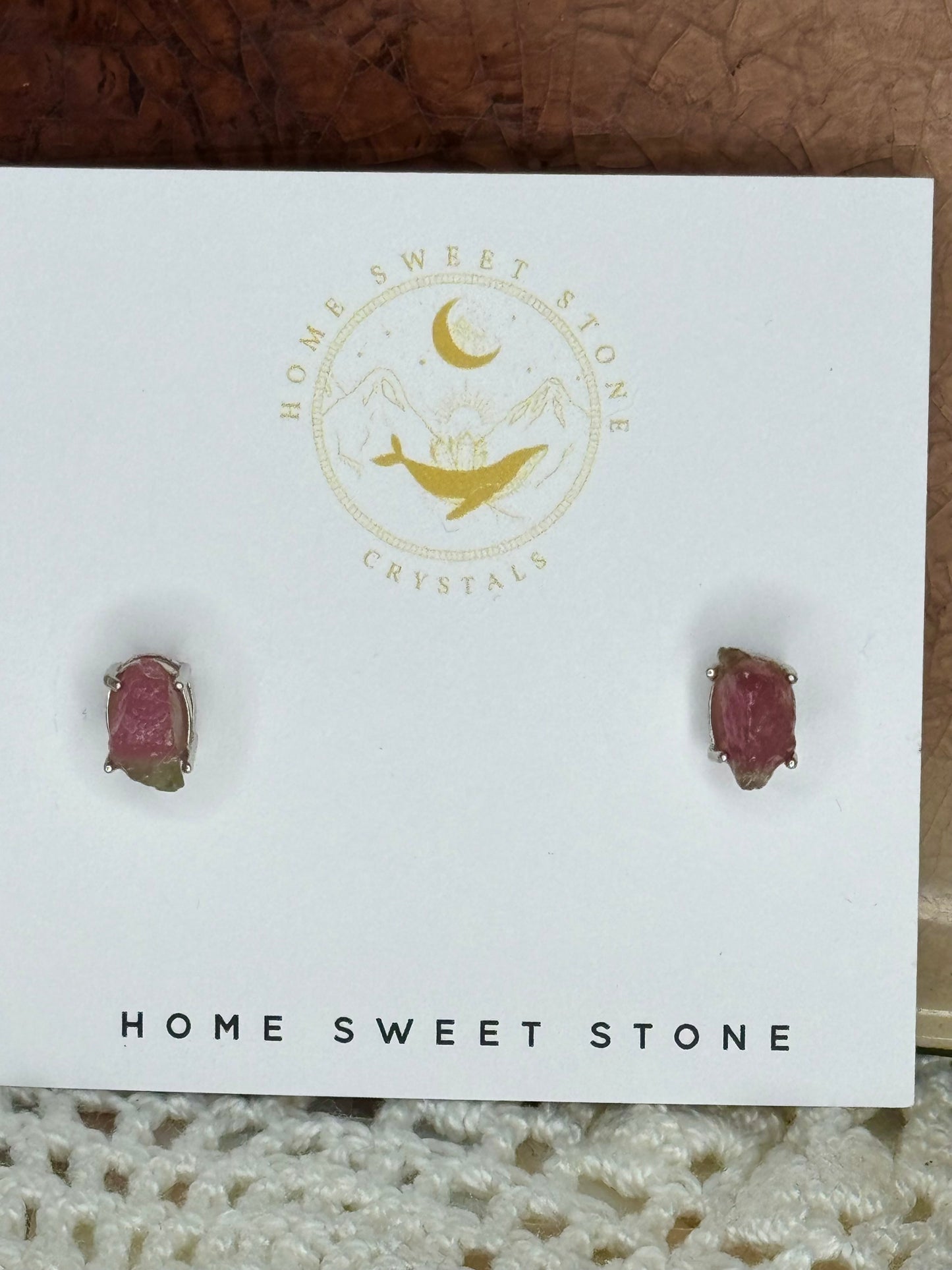 Raw Watermelon Tourmaline Stud Earrings