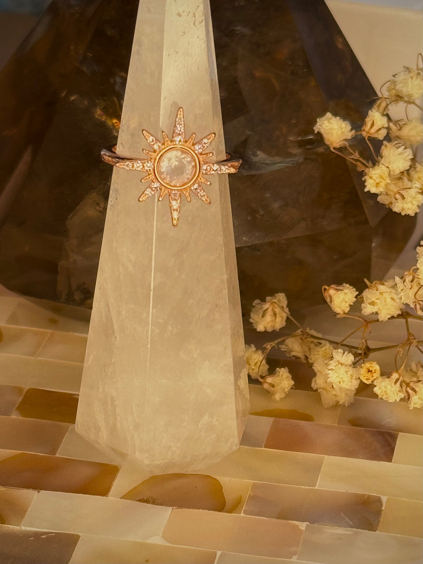 S925 Adjustable Rose Gold Plated Rose Quartz Goddess Ring