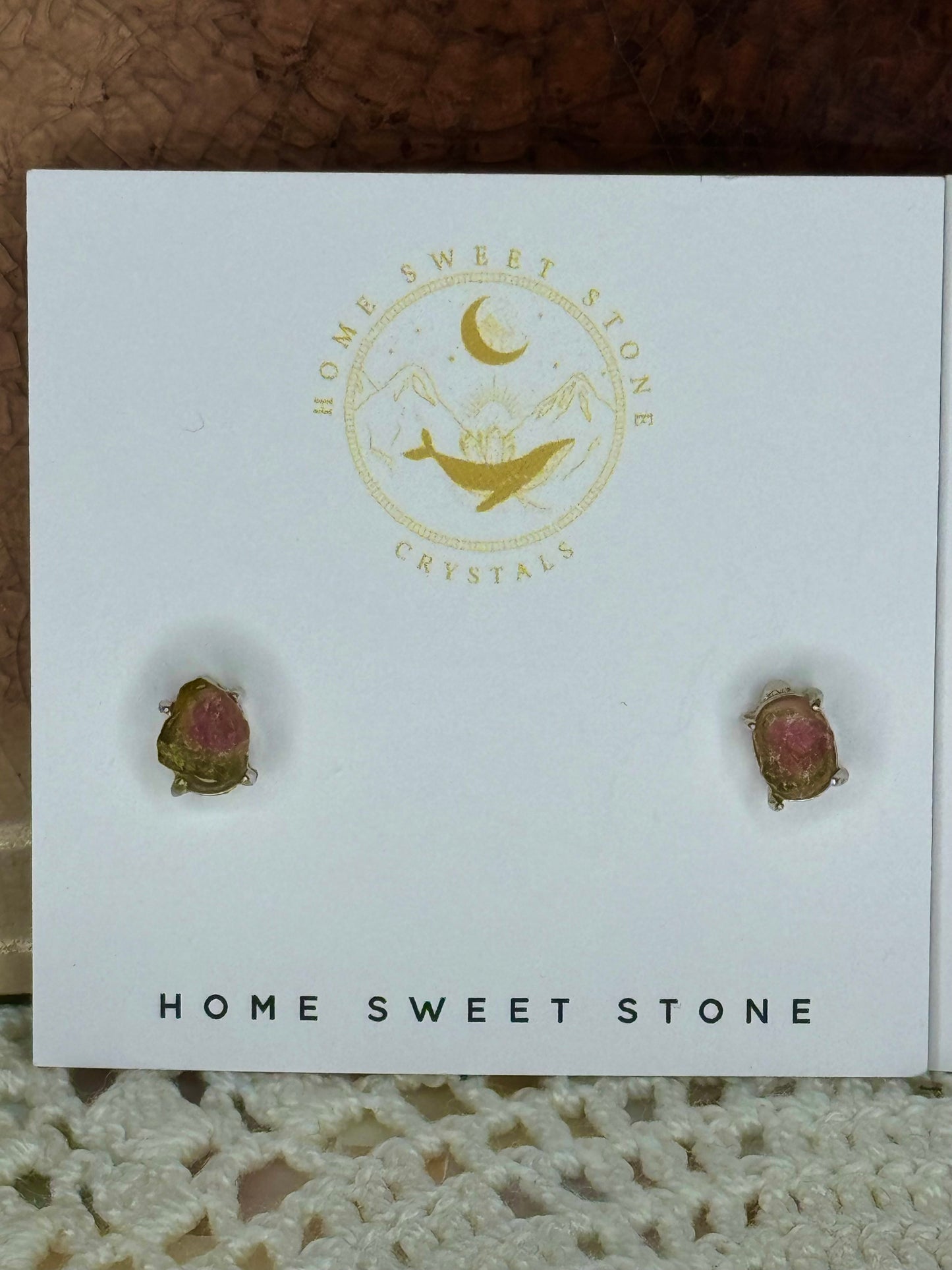 Raw Watermelon Tourmaline Stud Earrings