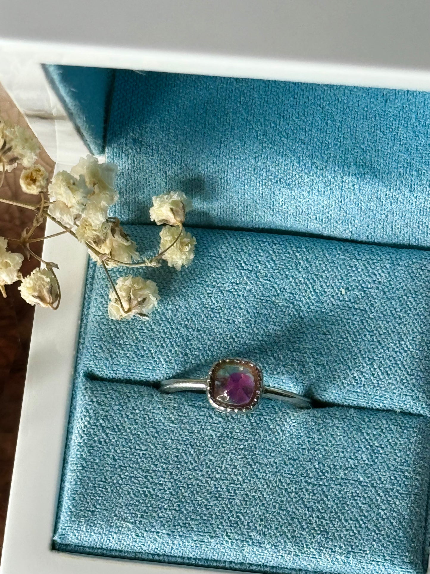 S925 Adjustable Watermelon Tourmaline Bi-Colour Ring