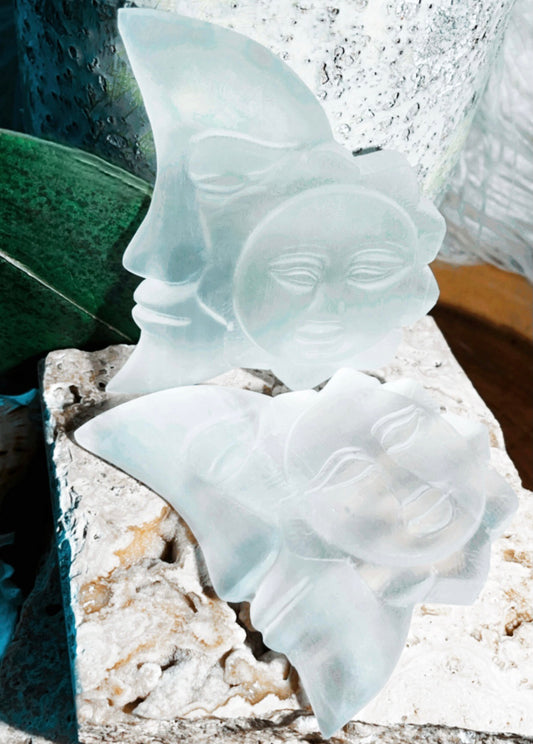 Satin Spar/ Selenite Sun & Moon Face (Gypsum)