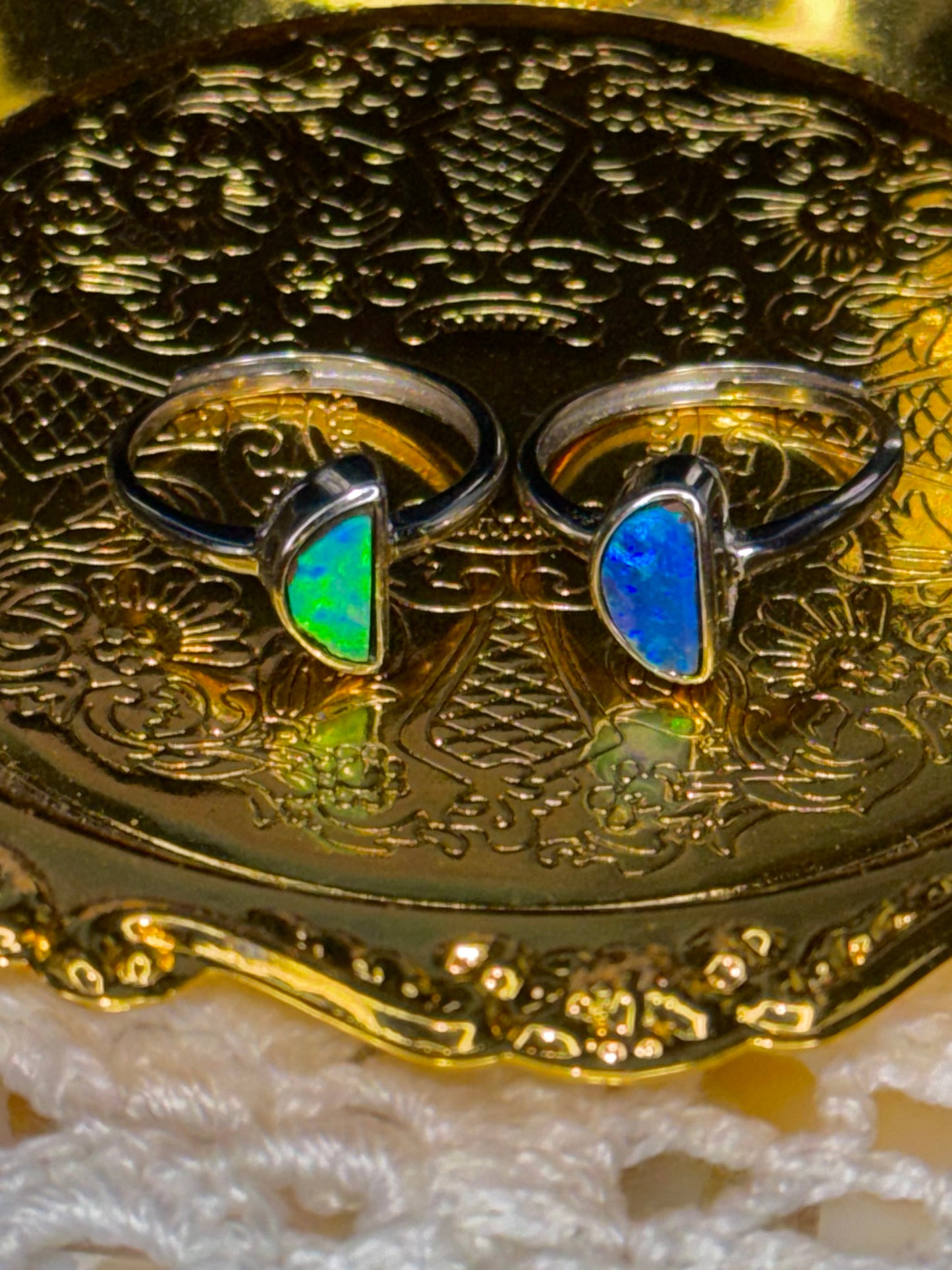 S925 Adjustable Australian Opal Moon Shaped Ring