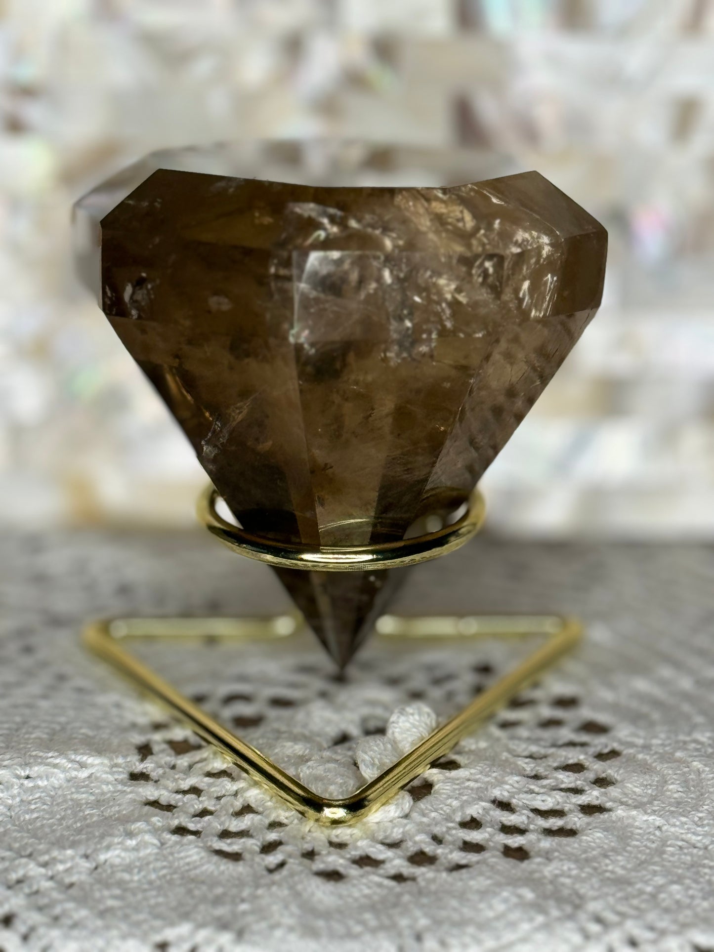 Large Smoky Quartz Diamond on Stand