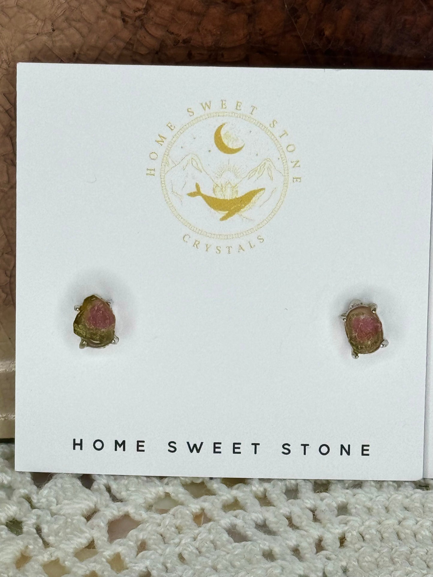 Raw Watermelon Tourmaline Stud Earrings