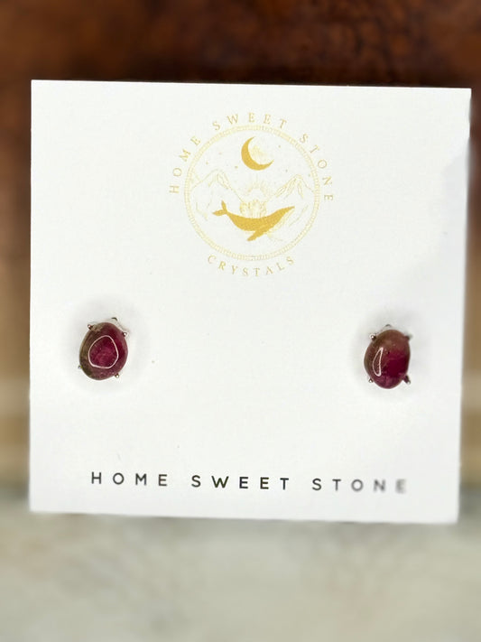 Polished Watermelon Tourmaline Stud Earrings