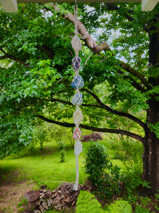 Raw Crystal Macrame Chakra Wall Hanging