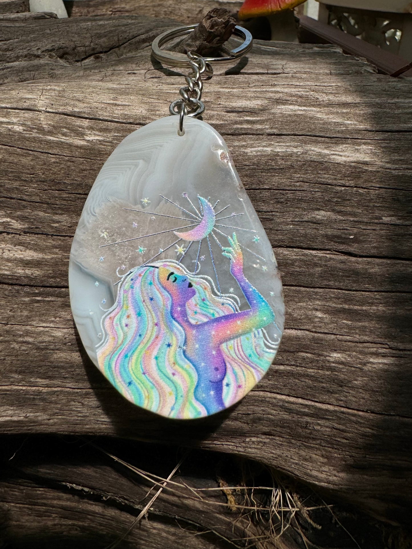 Goddess Agate Slice Keychains