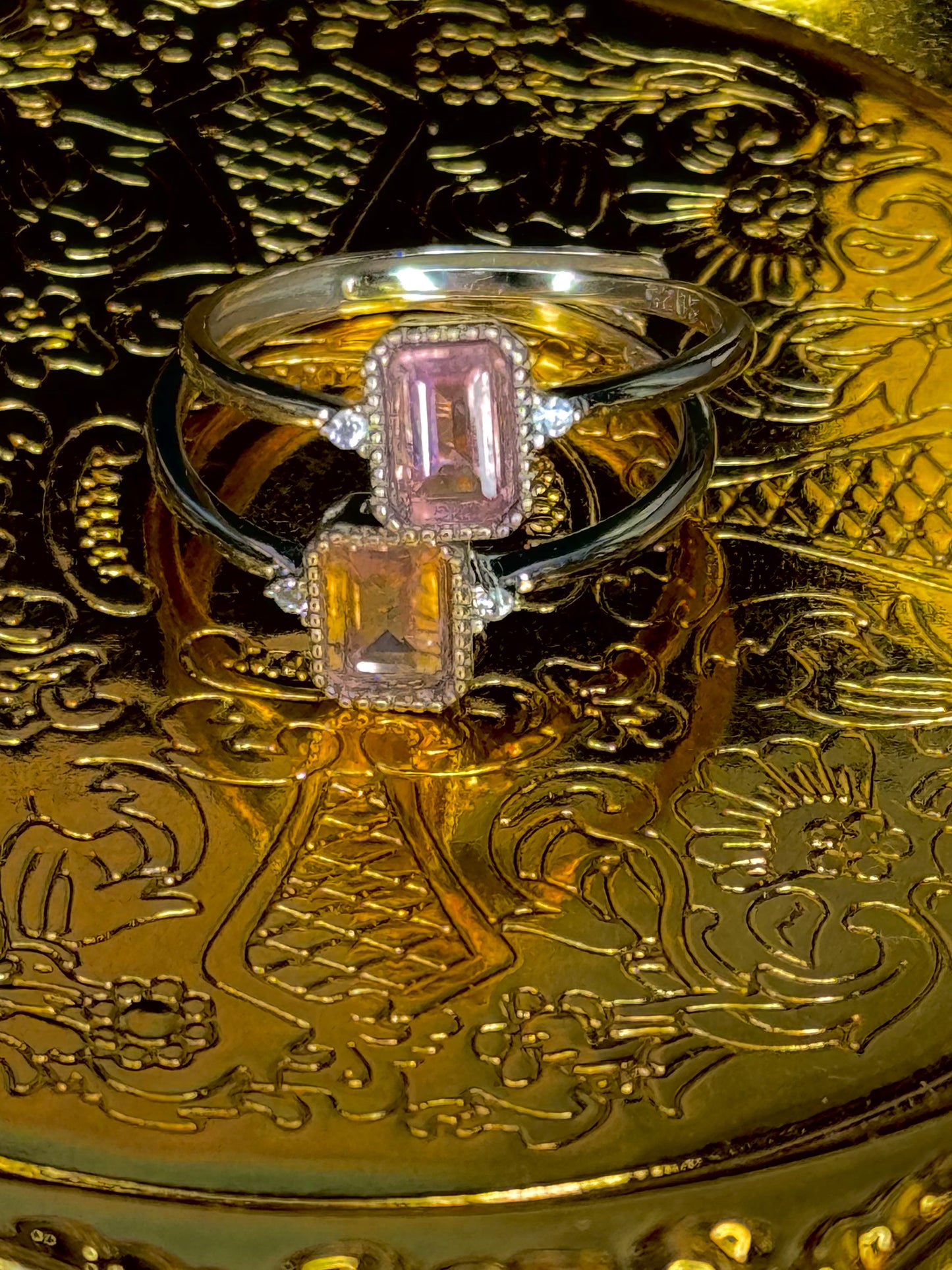 S925 High Quality Pink Watermelon Tourmaline Emerald Cut Ring