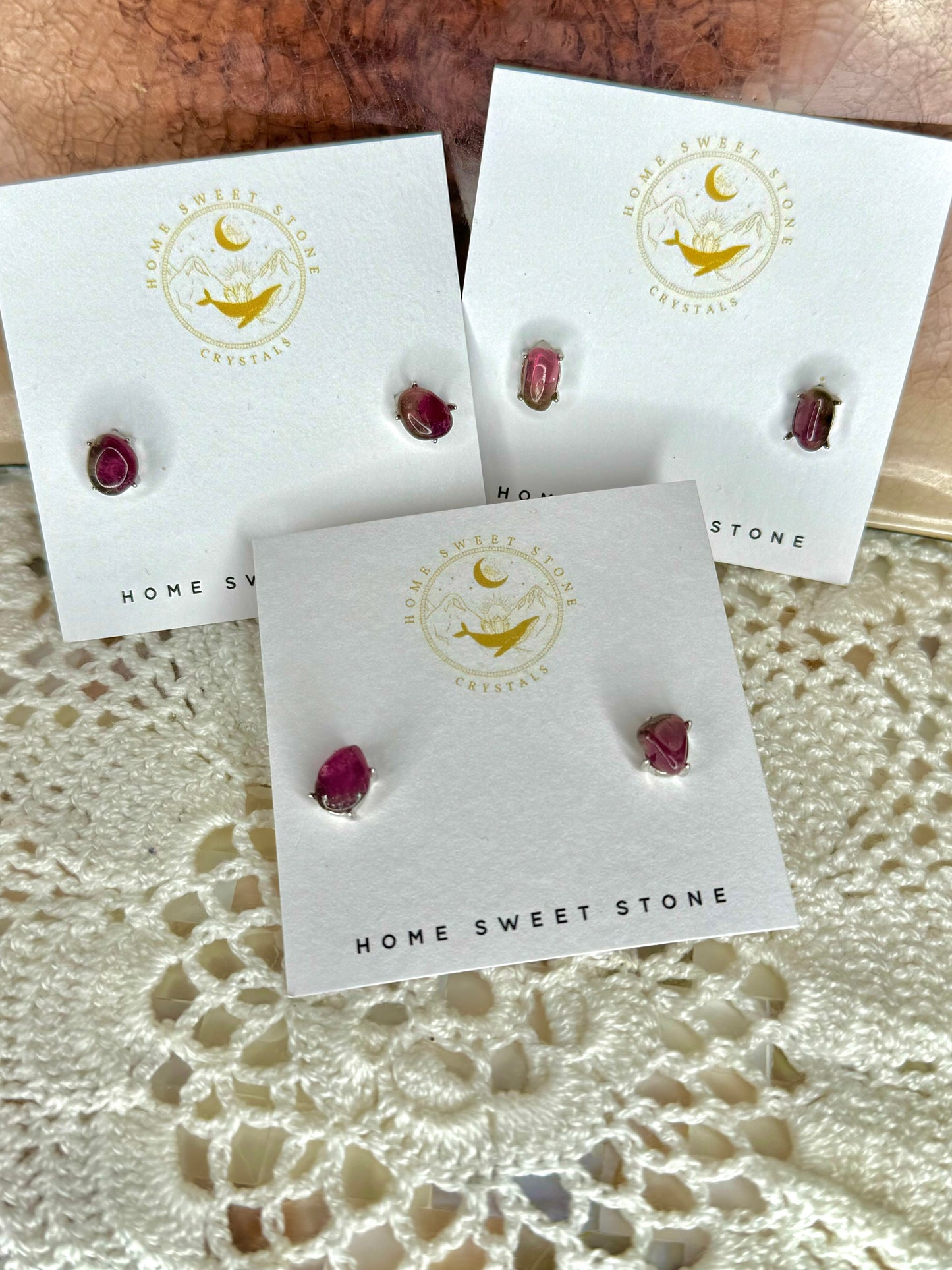 Polished Watermelon Tourmaline Stud Earrings