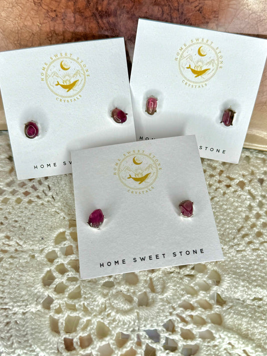 Polished Watermelon Tourmaline Stud Earrings