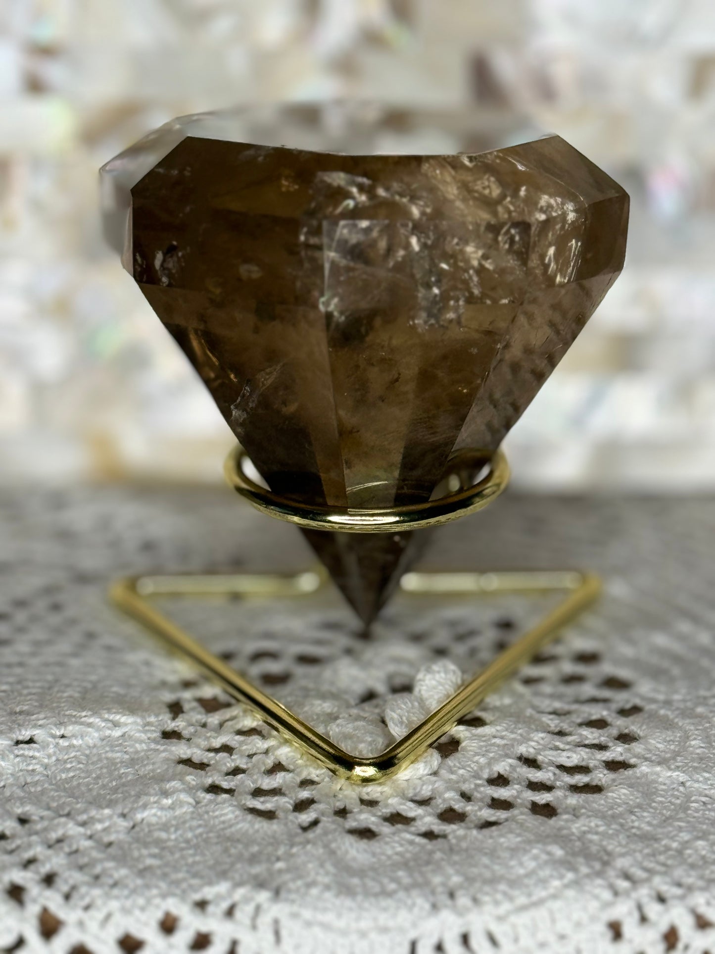 Large Smoky Quartz Diamond on Stand