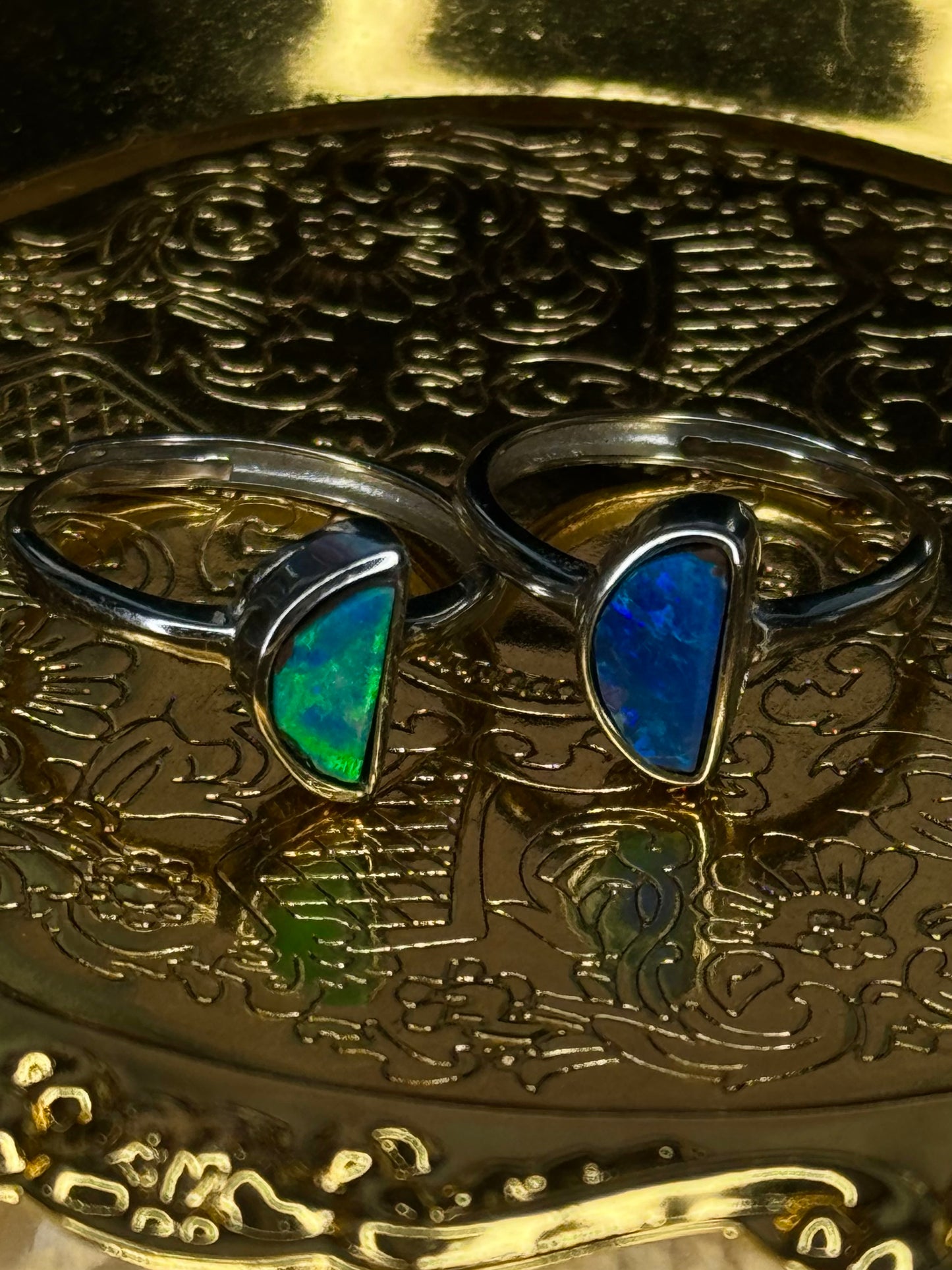 S925 Adjustable Australian Opal Moon Shaped Ring