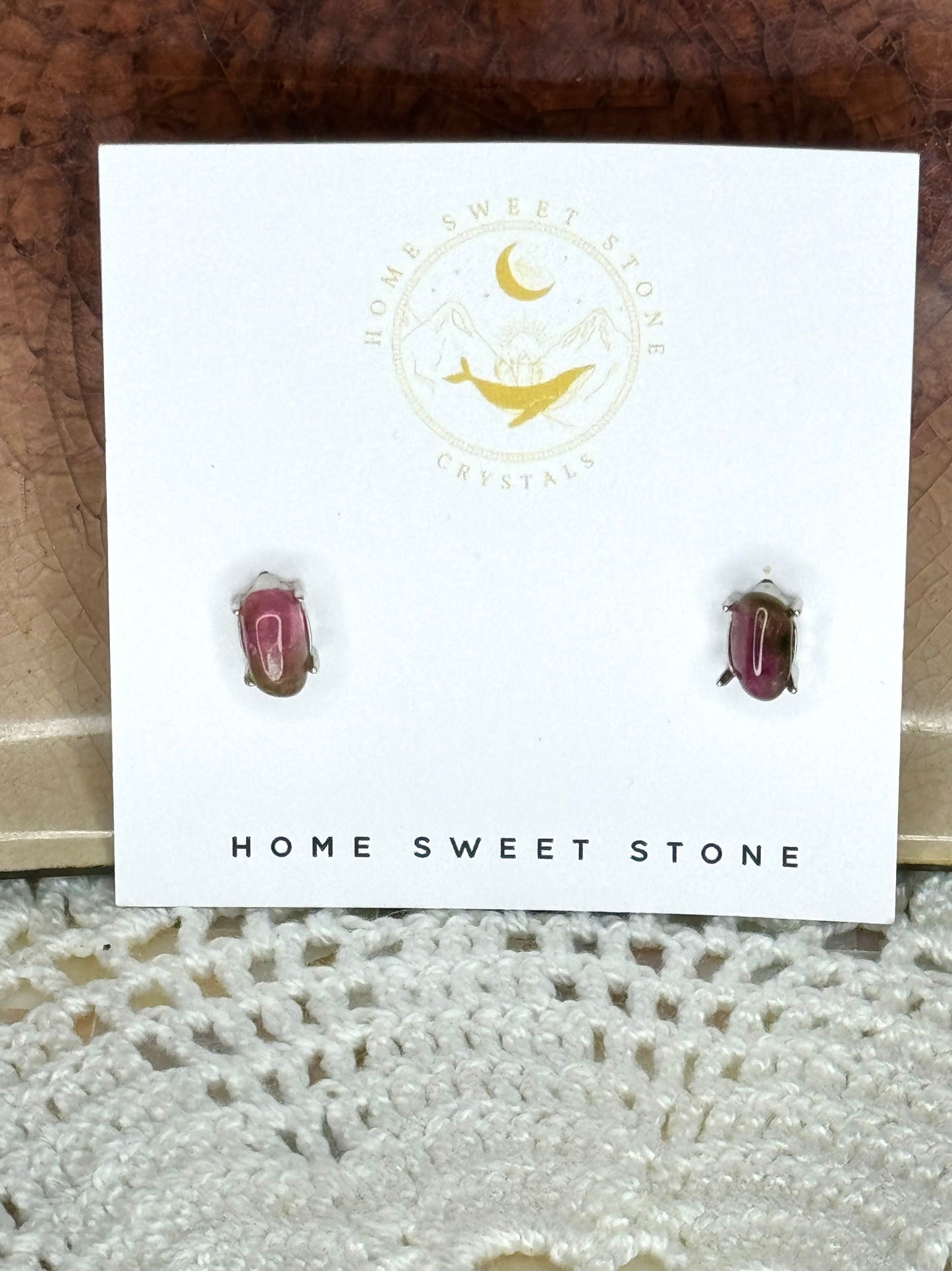 Polished Watermelon Tourmaline Stud Earrings