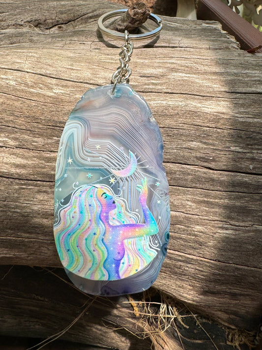 Goddess Agate Slice Keychains