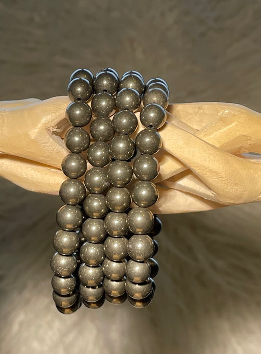 Pyrite Round Bead Bracelet