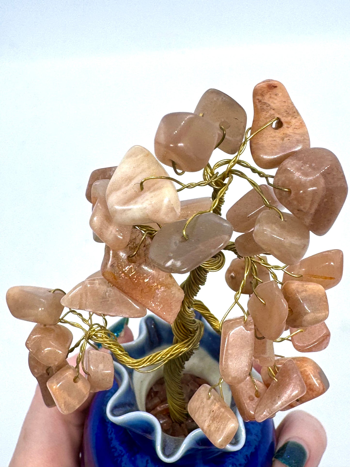 Peach Moonstone Money Tree with Rainbow Lattice Sunstone