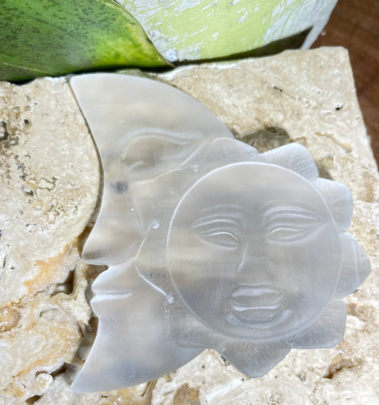 Satin Spar/ Selenite Sun & Moon Face (Gypsum)