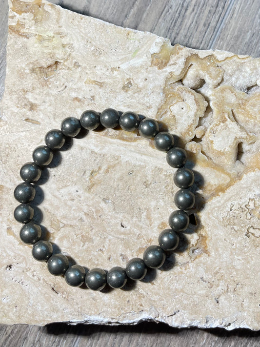 Pyrite Round Bead Bracelet