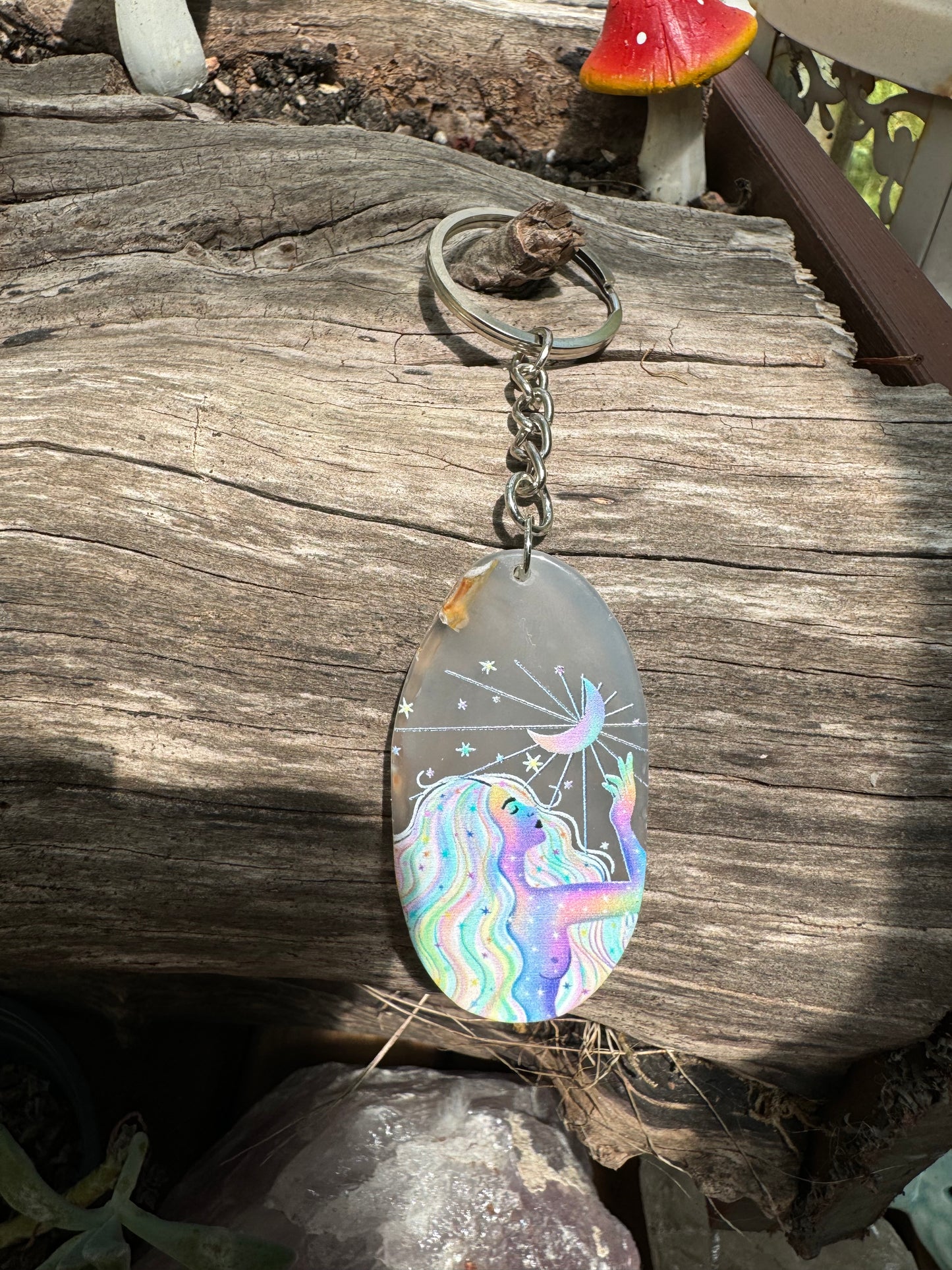 Goddess Agate Slice Keychains