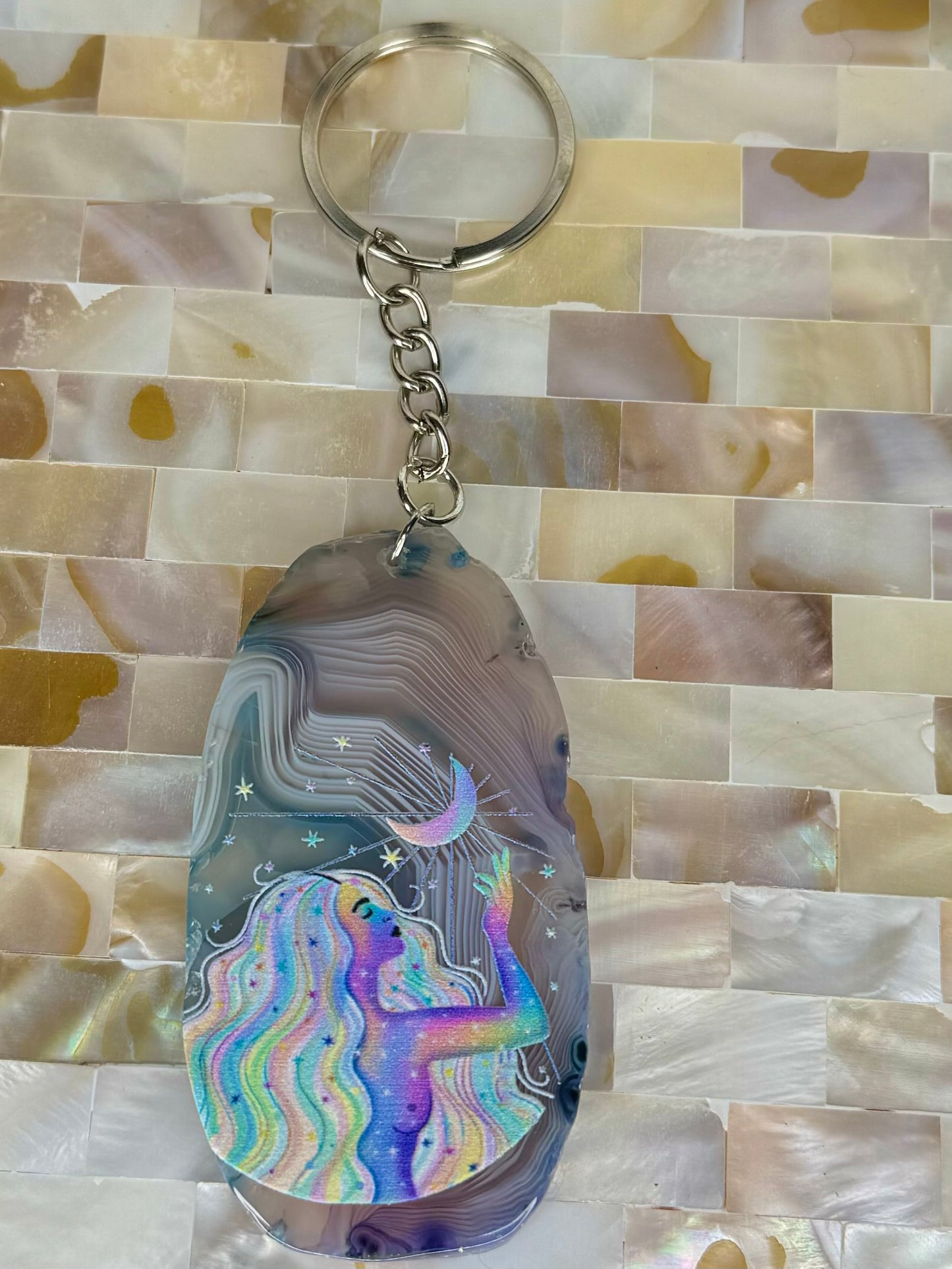 Goddess Agate Slice Keychains
