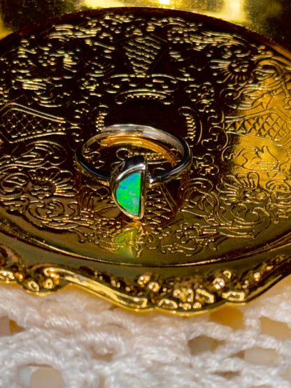 S925 Adjustable Australian Opal Moon Shaped Ring