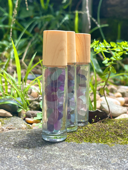 Rainbow Fluorite Essential Oil Crystal Gemstone Roller Ball 10ML Bottle