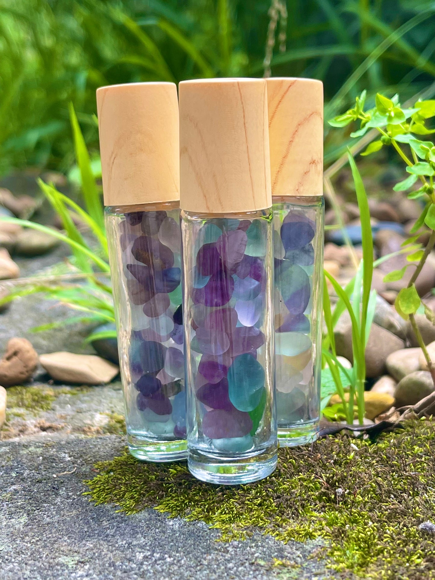 Rainbow Fluorite Essential Oil Crystal Gemstone Roller Ball 10ML Bottle