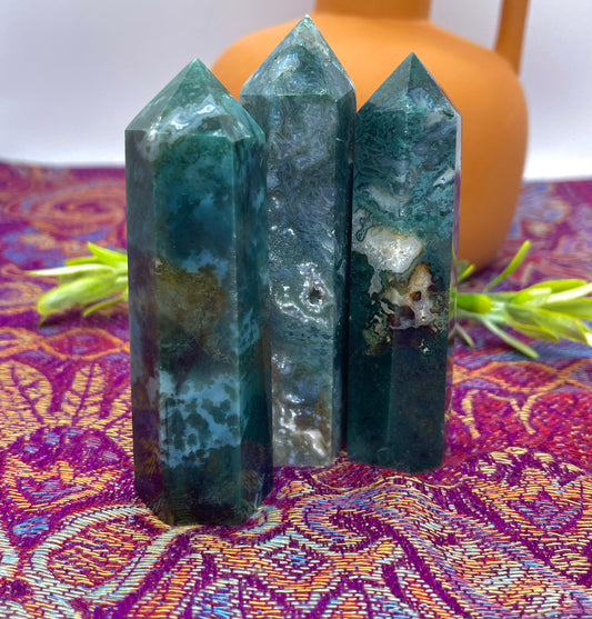 Moss Agate Polished Generator Point