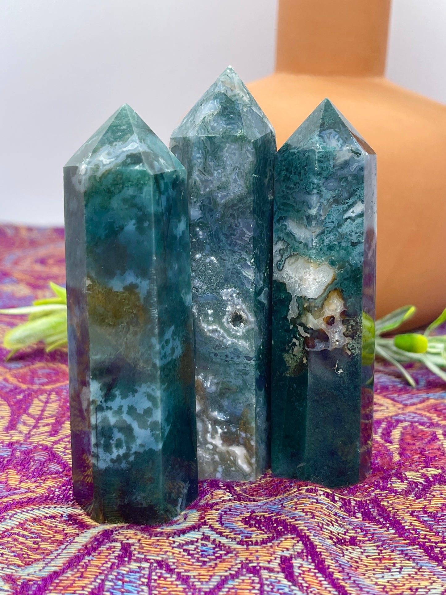 Moss Agate Polished Generator Point