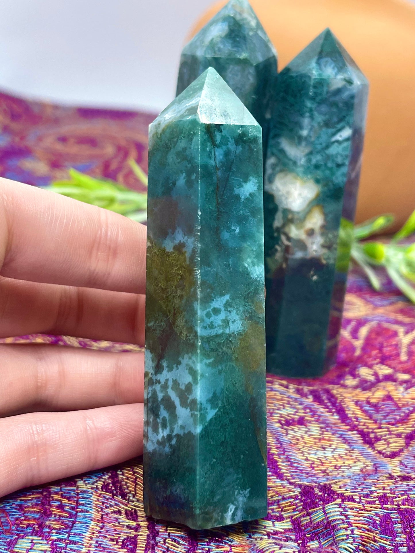 Moss Agate Polished Generator Point