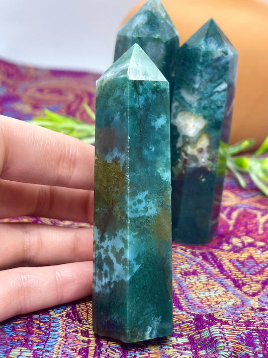 Moss Agate Polished Generator Point